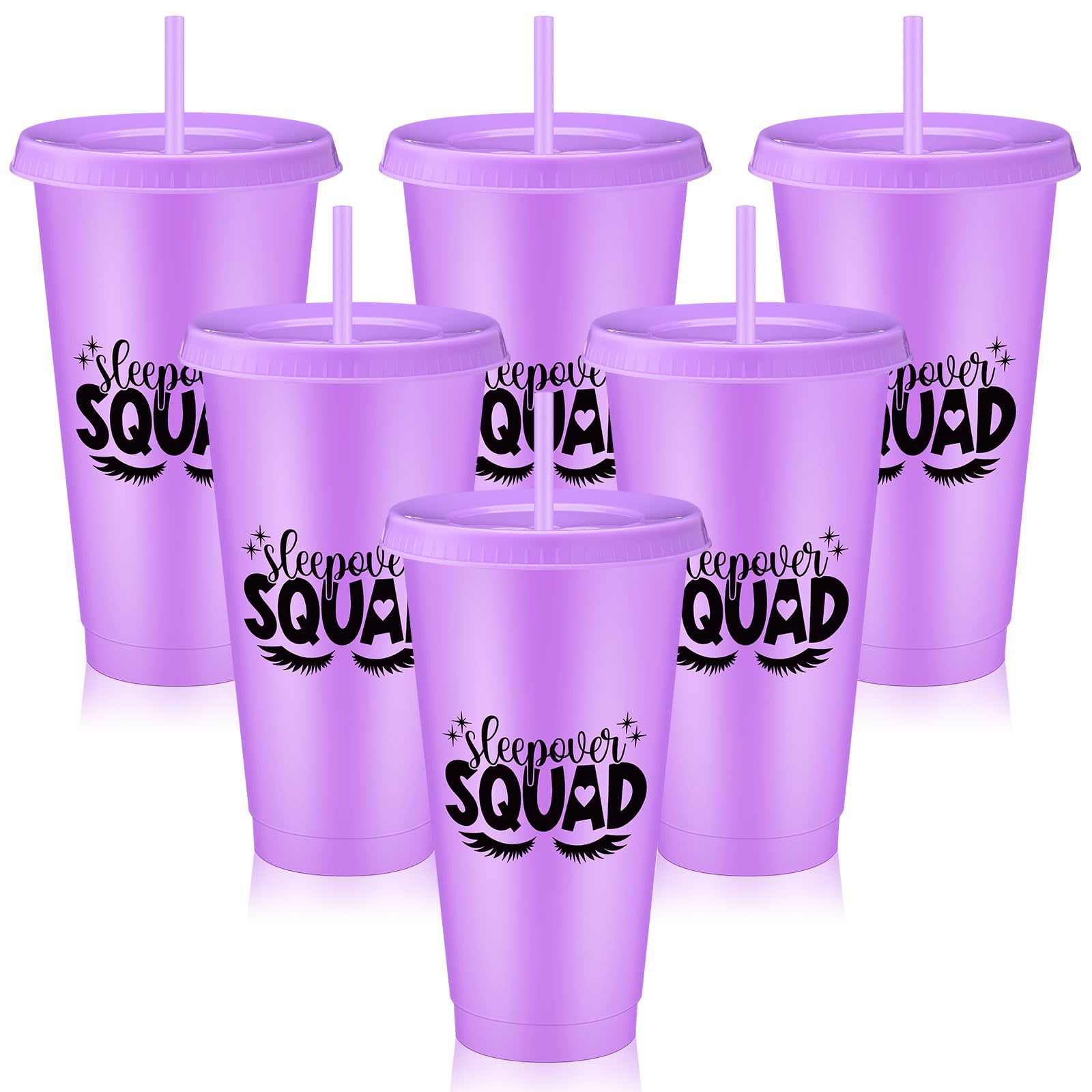 Photo 1 of Reallnaive Sleepover Party Supplies for Girls Sleepover Squad Cups with Lids and Straws 24 oz Slumber Party Plastic Tumbler Coffee Cup for Birthdays Slumber Spa Parties Favors(Purple,6 Pcs)