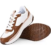 Coutgo Womens Lace Up Platform Sneakers Trendy Athletic Tennis Faux Leather Suede Neutral Comfortable Walking Shoes