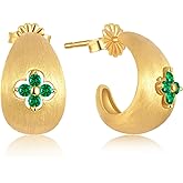 TIMELESSTAR Clover Hoop Earrings for Women Gifts with Lab Grown Moissanite|Lab Grown Emerald|18K Gold Plated S925 Sterling Silver Non Tarnish