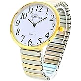 Geneva Super Large Stretch Watch Clear Number Easy Read (Two Tone)