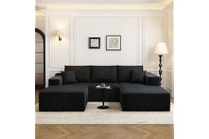 SETTAB 107.5" Cloud Modular Sectional Sofa with 1 Ottoman,Modern Minimalist Upholstered Couches, Comfort U Shaped Sofa for Living Room,Deep Seat Corner Couch，No Assembly Required (Black,Right Facing Chaise)