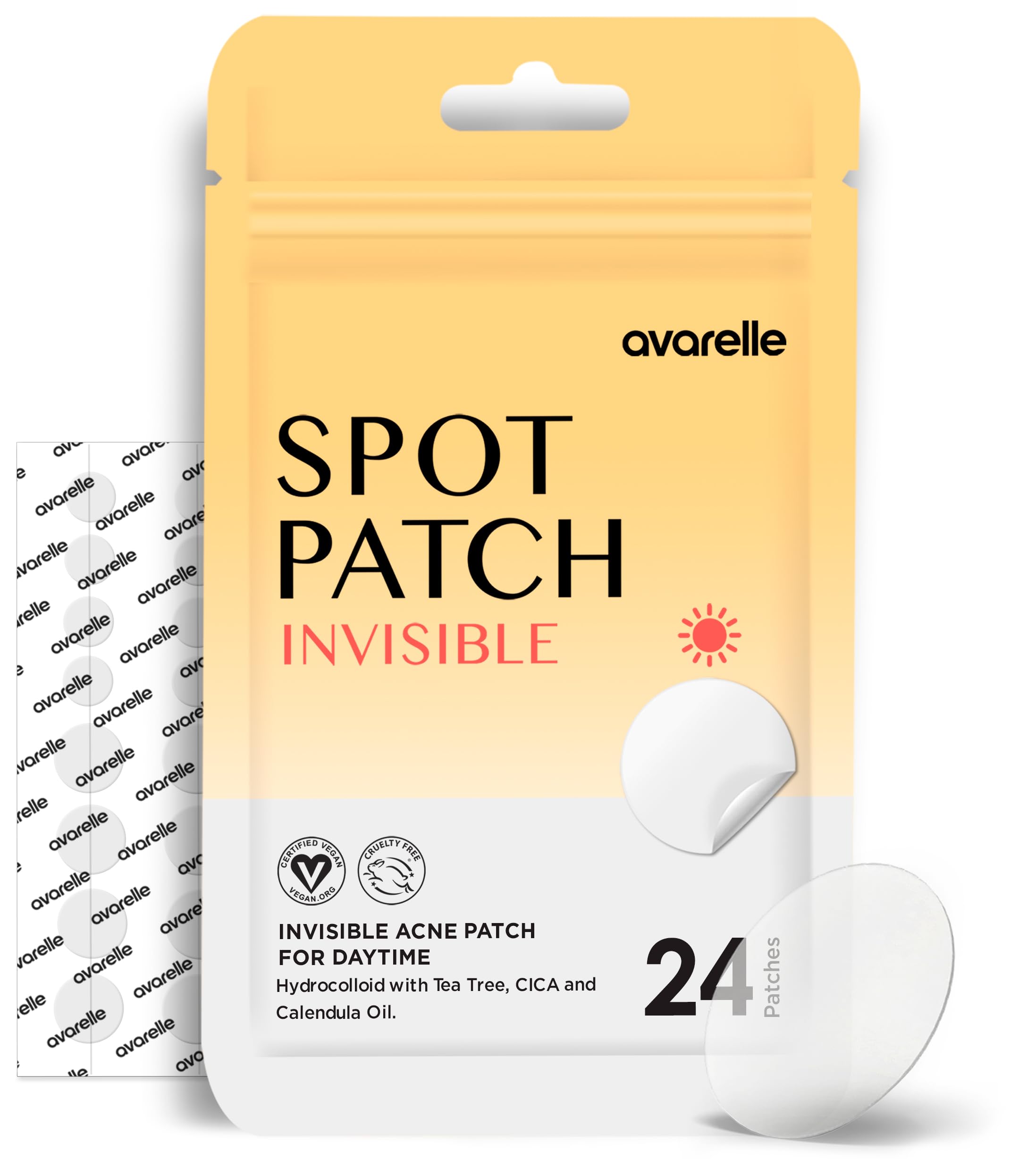 Avarelle Pimple Patches - 24 AM Daytime Vegan and Cruelty Free Ultra Thin Hydrocolloid Cover Patches