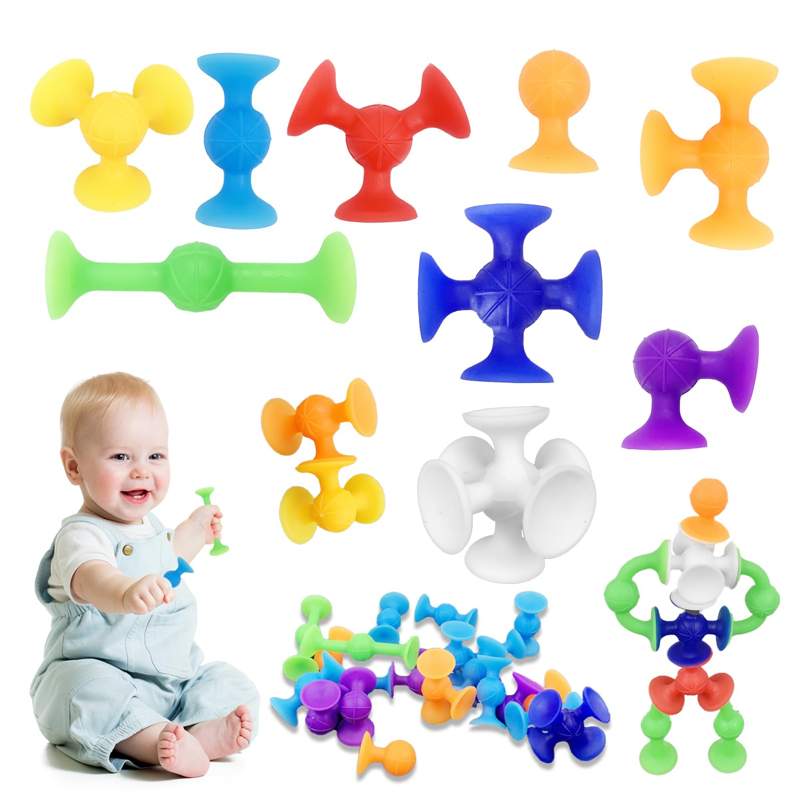 33PCS Funny Suction Toys Bath Toys, Silicone Sucker Toys For Kids, Suckers Kids Sensory, Suction Cup Building Toy, Cute Sensory Toys Fidget Toys For 3 4 5 6 7 Year Old Boys Girls