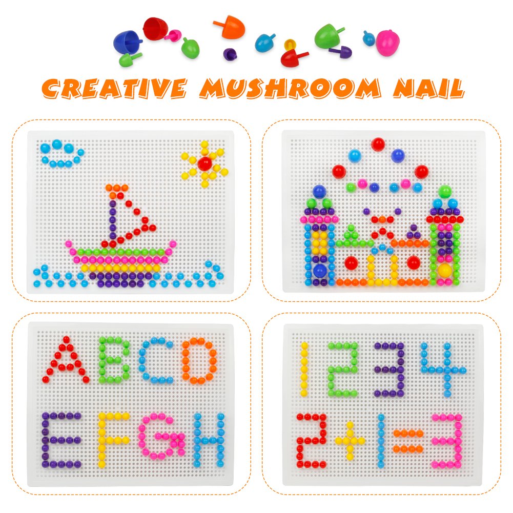 Mushrooms Nails DIY Peg Pegboard Toys Colourful Building Bricks Jigsaw Puzzle for 3 Years Old Children, 184Pcs