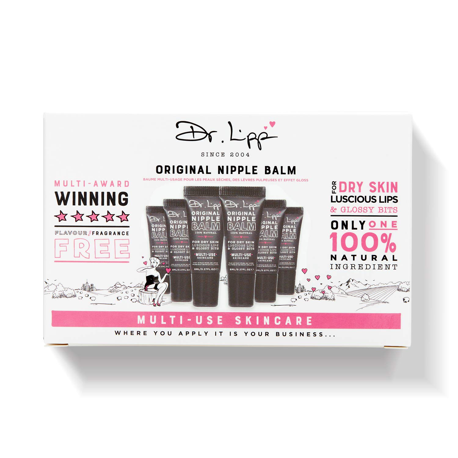 Dr.Lipp ORIGINAL NIPPLE BALM 6 x 8ML, for dry skin, luscious lips & glossy bits