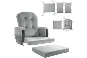 HOMBYS Glider Rocker Replacement Cushions 5 PCS with Storage Side Pocket, Velvet Fabric, Foam & Microfiber Filling, Non-Slip & Washable,Thickened & Supportive for Glider Rocking Chair-Light Grey