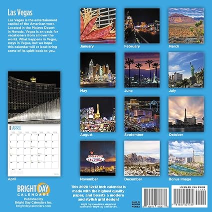 2020 Las Vegas Wall Calendar By Bright Day 16 Month 12 X 12 Inch Mojave Desert Gambling Oasis Amazon In Office Products Las Vegas October Calendar