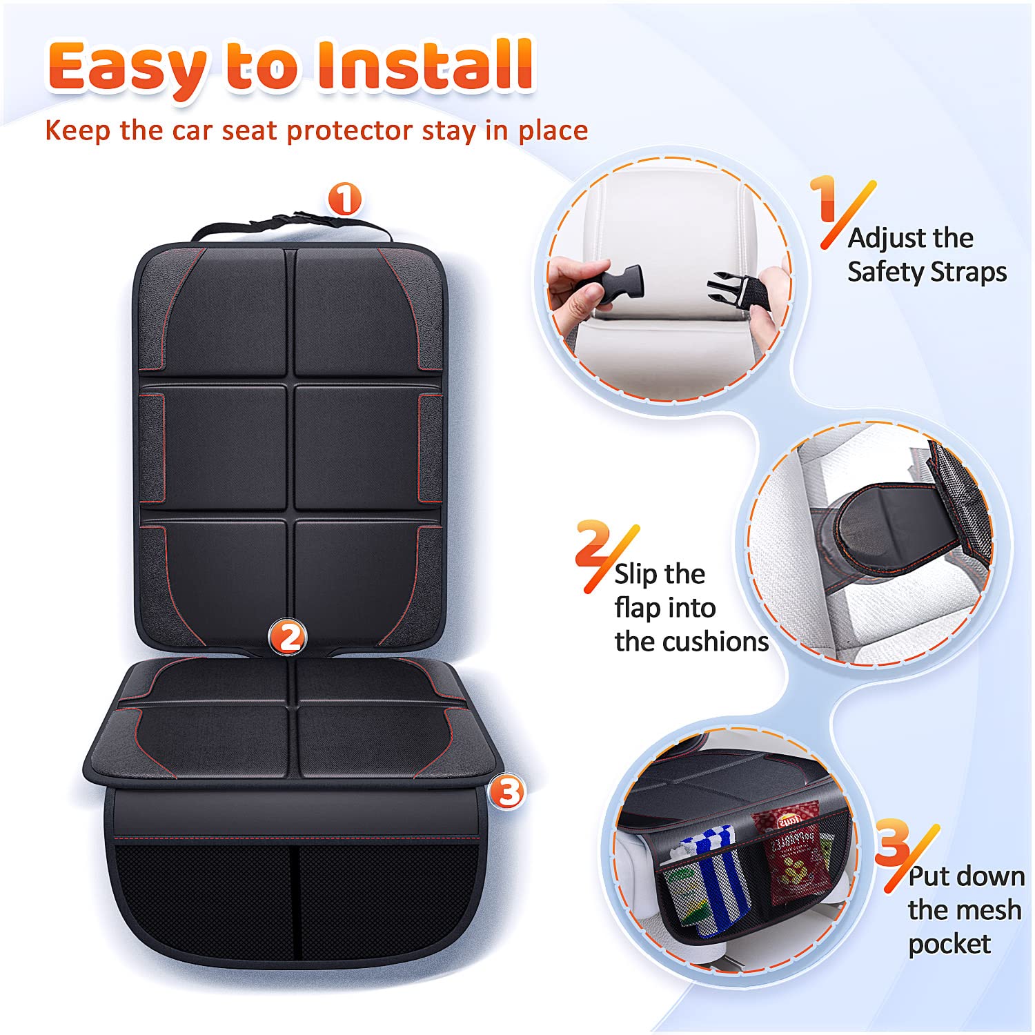 Gimars Car Seat Protector, 2 Pack, Waterproof 600D Fabric Carseat Protector Car Seat Cover for Child Car Seat with Nonslip Backing Mesh Pockets for Baby and Pet SUV Sedan Truck Leather Seats