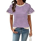 SHEWIN Women Summer Loose Fit Tops Trendy Rib Knit Stripe Shirt Business Dressy Casual 2026