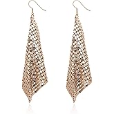 Lightweight Sequin Dangle Earrings Metal Mesh Grid Tassel Drop Colorful Sequin Earrings for Women Disco Party Bar