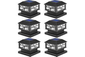 POWGDLT Solar Post Lights Outdoor,20LM Fence Post Cap Lights,Waterproof,2 Light Modes,Fit 3.5x3.5in 4x4in 5x5in Wooden Post,Solar Power Deck Lights for Garden Deck Patio Decoration（Black 6Pack）