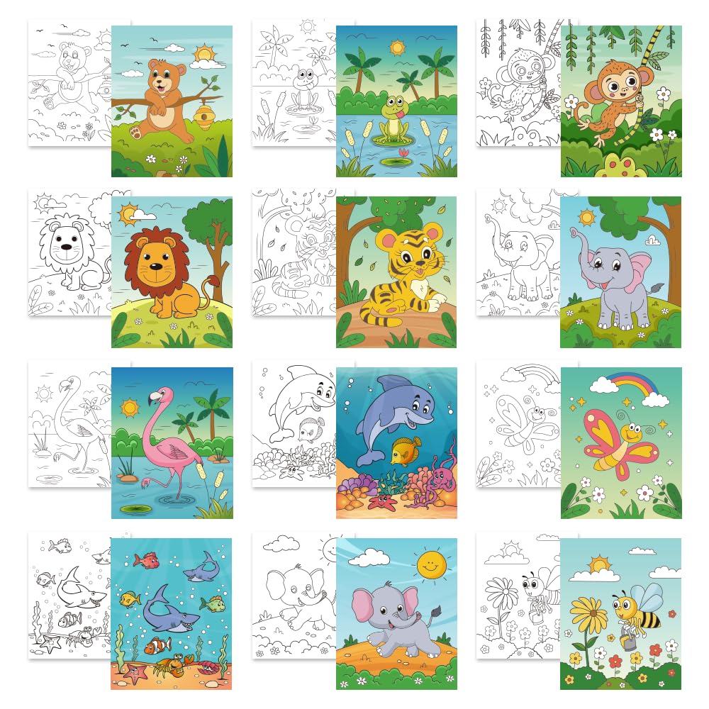 Photo 1 of **FACTORY SEALED** 12 Pcs Pre Drawn Canvas for Painting for Kids?8" x 10" Pre Printed Cute Canvas for Painting Set for Kids, Canvas Panels Paint Art Set Theme Canvas Painting for Party Favor Activities, paint party