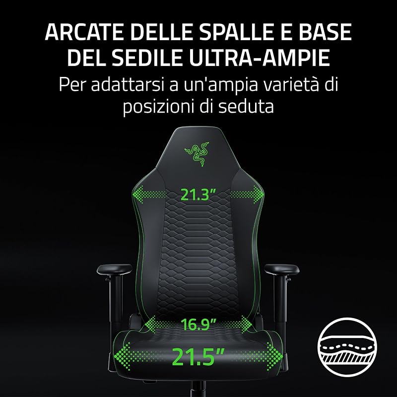 Iskur V2 X NewGen - Sedia ergonomica da gaming con comfort traspirante - Pelle EPU 2a generazione con tecnologia CoolTouch - Supporto lombare incorporato - Arcate delle spalle e base | Nero