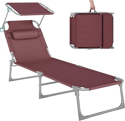 SONGMICS Sunbath Folding Lounger Deck Chair 193 x 53 x 29 cm Red GCB192R01