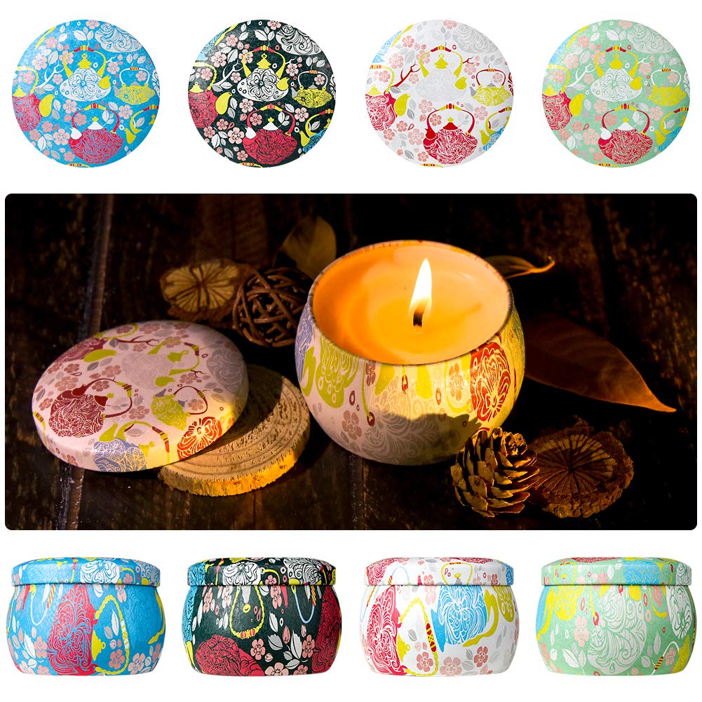 Candles Scented Candles Candle Gift Set 4 Iron Pots Natural Soy Wax Flowers Scent 120 Hours Burning Time Aromatherapy Candle for Relax Sweet Dream Clean Air and Yogaa (Gardenia Etc)