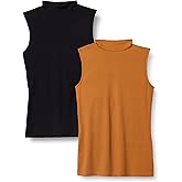 Amazon Essentials Women's Mock-Neck Slim-Fit Rib-Knit Sleeveless Top, Pack of 2