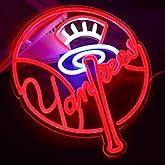 AHlove YANKEES Neon Signs for Wall Decor,Baseball Team Neon Lights for Bedroom,LED Signs Suitable for Man Cave,5V Power Adapter,Birthday、Christmas Gifts for Boys 13 * 15Inch(red+blue+white)