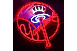 AHlove YANKEES Neon Signs for Wall Decor，Baseball Team Neon Lights for Bedroom，LED Signs Suitable for Man Cave，5V Power Adapter，Birthday、Christmas Gifts for Boys 13 * 15Inch(red+blue+white)