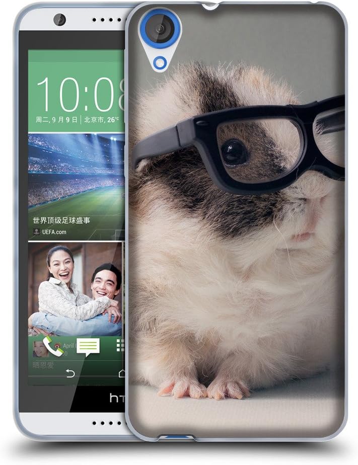 Just Phone Cases Soft Flexible TPU Slim Fit Cover Case // V00004138 Cute guinea pig with glasses // HTC Desire 820