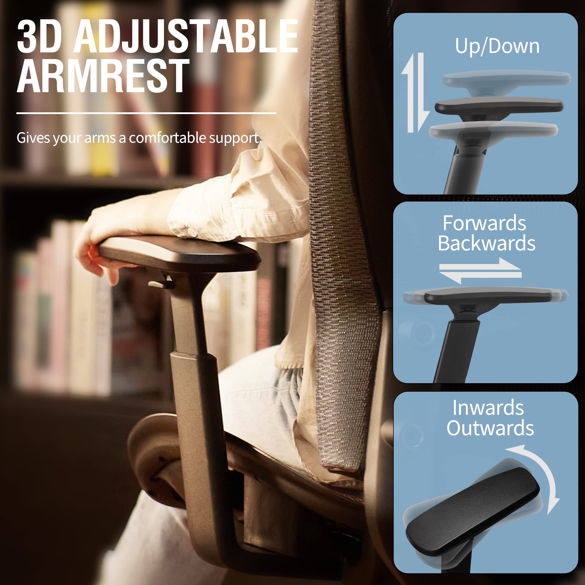 ELABEST T96 Mesh Office Chair,Ergonomic Computer Desk Chair,Sturdy Task Chair- Adjustable Lumbar Support & Armrests,Tilt Function,Comfort Wide Seat,Swivel Home Office Chair