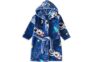 Ikevan Unisex Baby Plush Bathr𝐨be Toddler Baby Boys Girls Cute Cartoon Car Astronaut R𝐨be Flannel Hooded Fleece