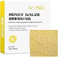 Dr. Med Manuka Honey Gauze Dressing 4" x 4", 10 Pcs/Box Honey Medical Bandage Tulle Mesh Patch for Minor Abrasions, Cuts, Lacerations, Scald and Burns for Wound Healing, Chemical and Drug Free