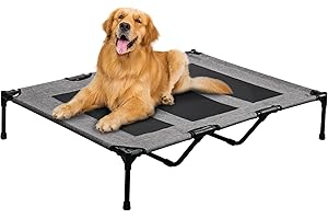 PRAISUN XL Outdoor Dog Bed, Elevated Dog Bed with Durable Oxford Fabric, Textilene Mesh, Metal Frame for Indoors, Outdoors, Lawn, Heather Grey