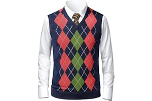 Gafeng Mens Argyle Sweater V-Neck Casual Winter Slim Fit Lightweight Sleeveless Knitwear Vest
