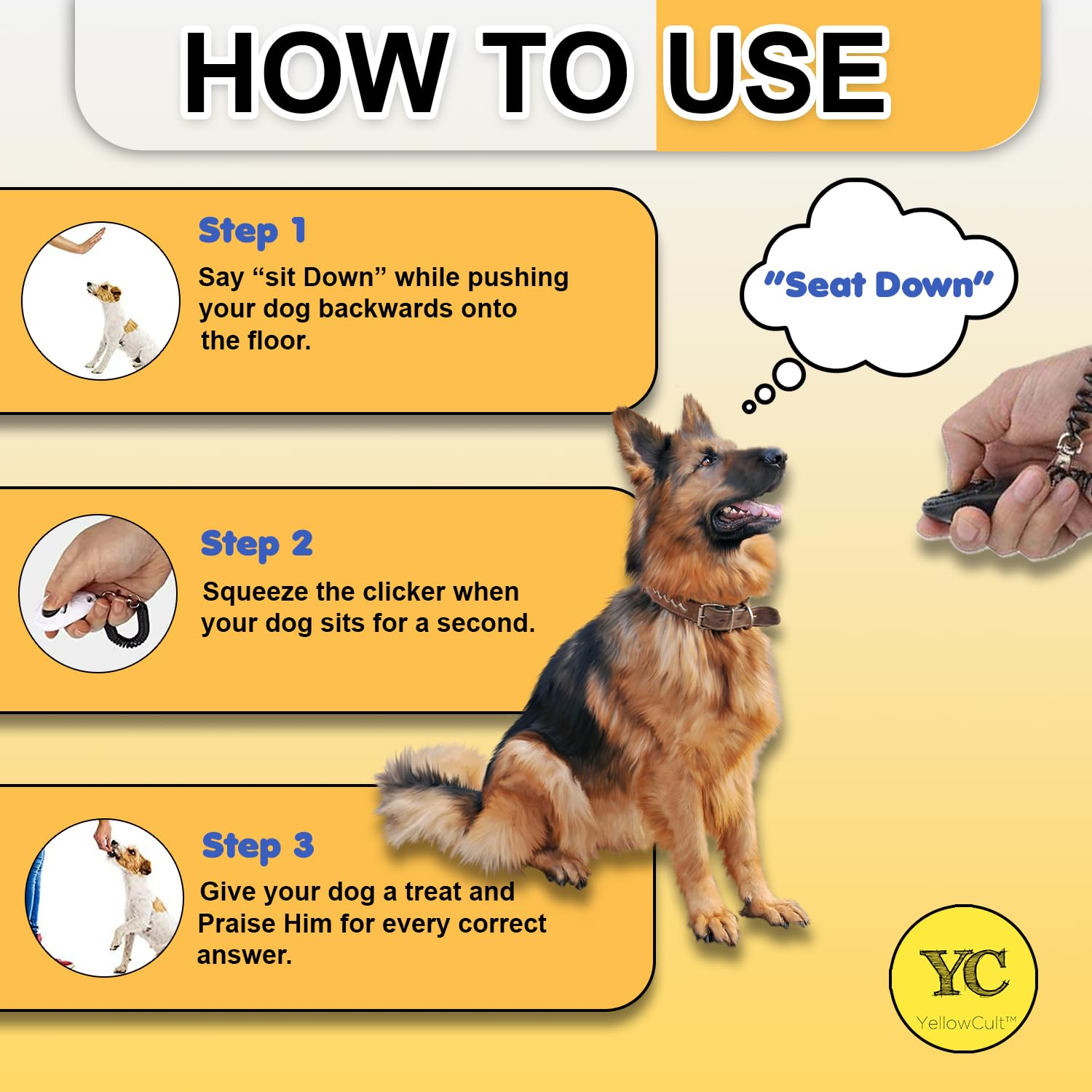 YellowCult Dog Clicker for Training with Wrist Strap | Single Pack Pet Training Clicker for Dogs Cats Horses Birds | Loud Sound, Easy Button, Durable Design | Puppy Obedience & Behavior Trainer Tool 4