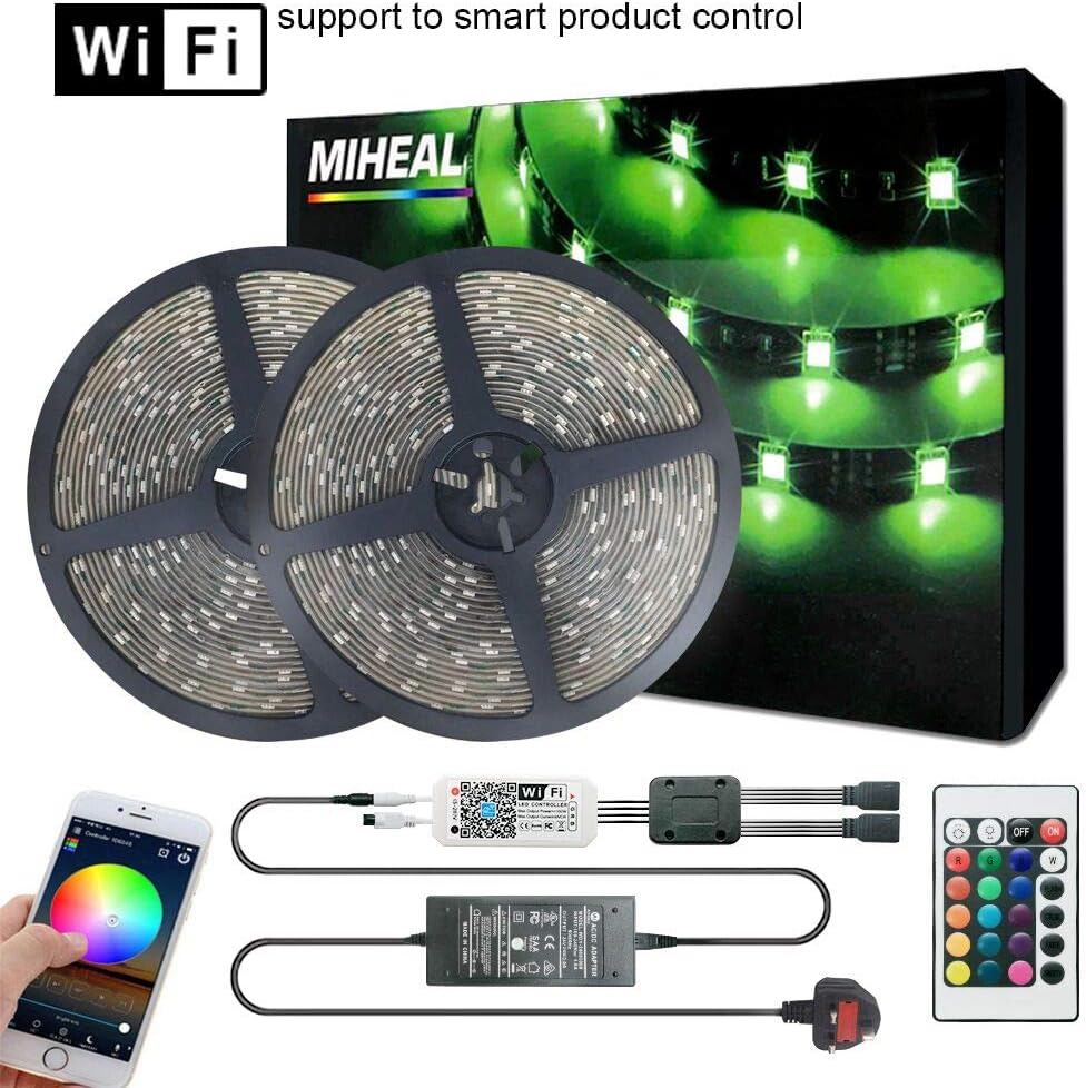 Ubanner Led Strip Lights Kit 20M 5050 SMD RGB Flexible LED Tape Lights with DC CE Power Supply RF Remote Controller for Under Cabinet Lighting Bedroom Living Room
