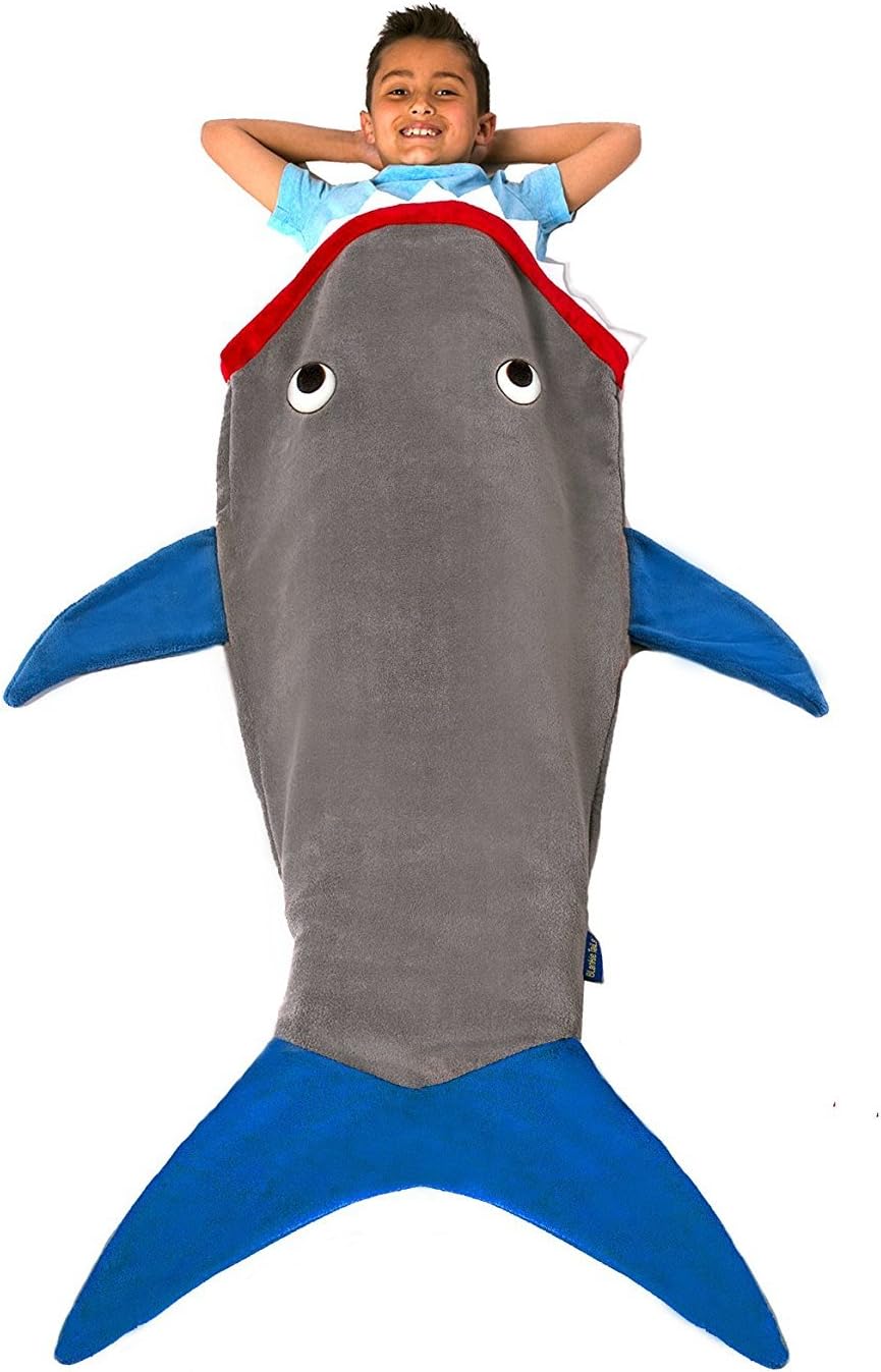 Blankie Tails, The Original Shark Tail Blanket with Luxurious Minky Fleece Shark Tail, for Kids Gray and Deep Blue