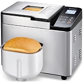 Briskind 2 lb Bread Maker Machine with Ceramic Pan, 19-in-1, Clear Text LCD | Glass Touch Panel, Stainless Steel Horizontal Breadmaker, Gluten Free, Dough, Jam &amp; Custom Menus, 3 Loaf Sizes, Low Noise