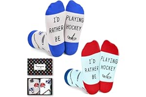 HAPPYPOP Sports Gifts for Boys - Kids Baseball Hockey Soccer Basketball Softball Socks, I'd Rather Be Playing Hockey, 7-9 Yea