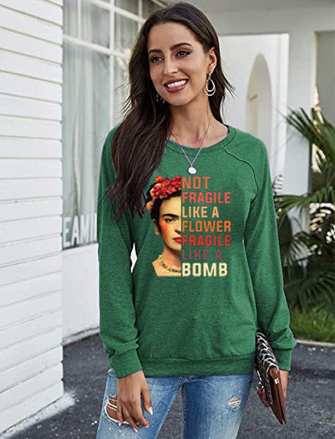 Women's Love Pattern Long Sleeve Sweatshirt Frida Kahlo Floral Mexico T-Shirt Tee Crew Neck Casual Pullover Top: Clothing