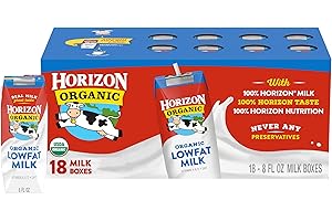 Horizon Organic Shelf Stable 1% Lowfat Milk Boxes, 8 fl oz, 18 Count - 8g Protein per Serving, USDA Organic UHT from Pasture-Raised Cows, Ready to Drink for Lunchbox, Travel, or On-the-Go, No Refrigeration Needed