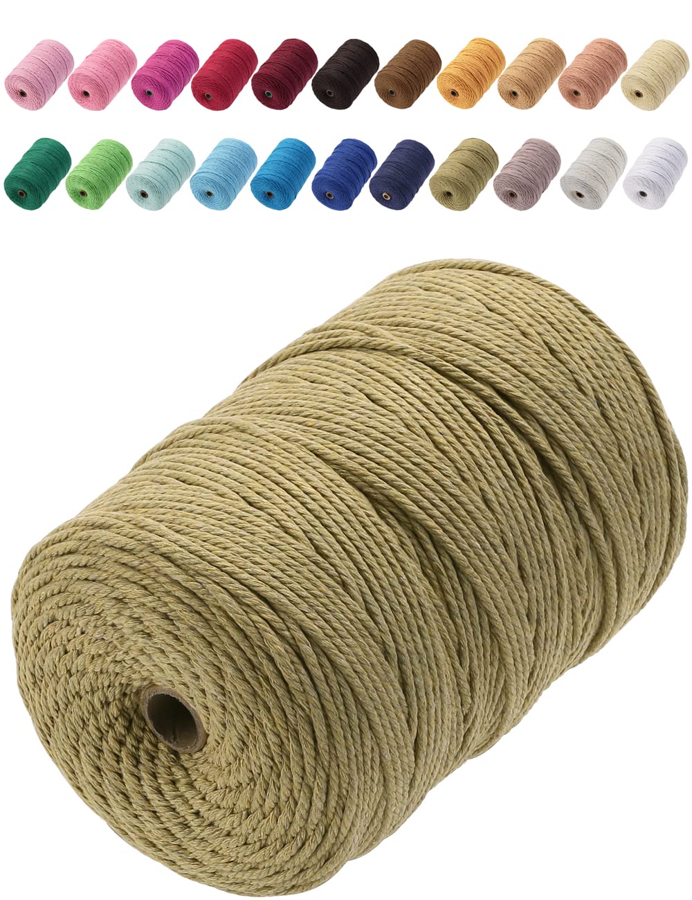 GOHOF Cotton Macrame Cord 3mm x 200m Natural Colored Macrame Supplies, Soft Craft Cotton Rope for Plant Hanger Wall Hanger Dreamcatcher (Dark Khaki)