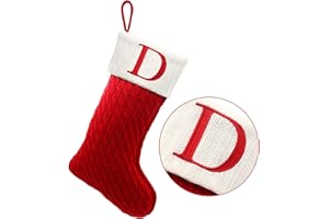 ZOEA 20 Inches Christmas Stockings with Initials, Large Embroidered Letter Knit Christmas Stocking for Family Holiday Decorations and Xmas Gift (D, Red)