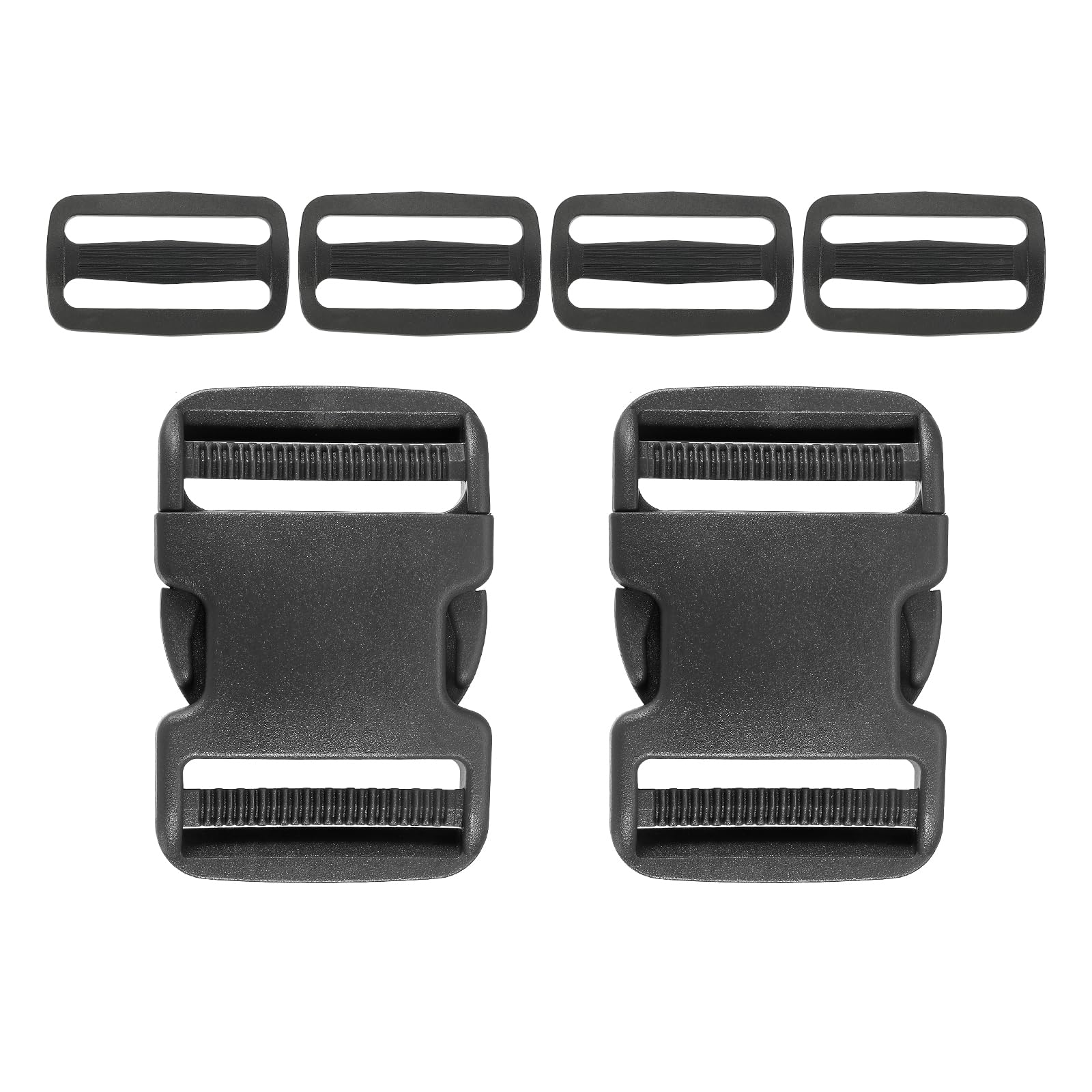 PATIKIL 2" Quick Release Buckle, 2 Pack Plastic Quick Side Release Clips with 4 Pack Tri-Glide Slide for Strap, Webbing, Belt, Crafting, Black
