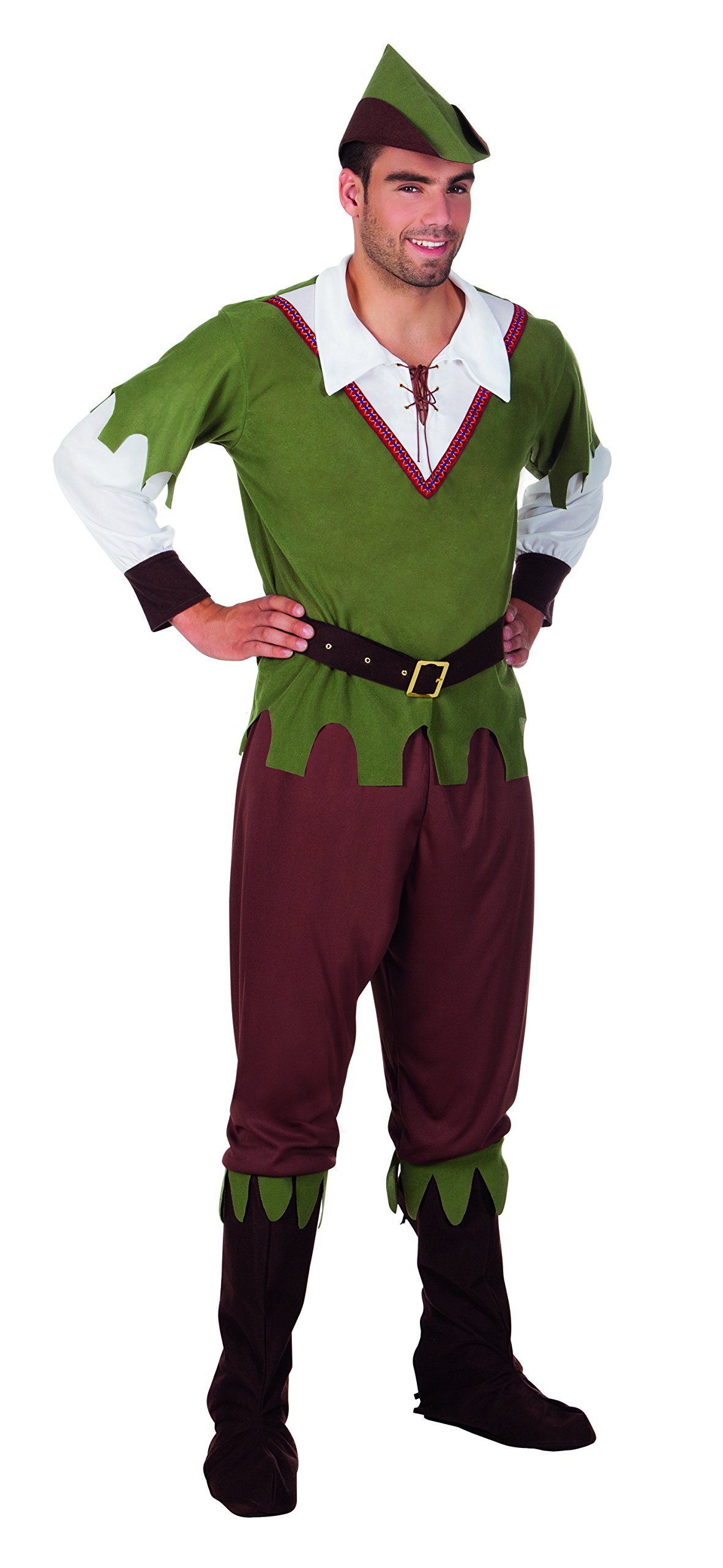Boland - Adult Forest Hunter costume, various sizes, shirt, trousers with belt, boot covers and hat, hunter, Robin Hood, set, carnival, theme party