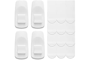 JELLYSUB 4 Hooks+12 Strips, Jumbo Utility Hooks, Organize Damage-Free Hanging Hooks Heavy Duty with Adhesive Strips, No Tools Wall Hooks for Hanging