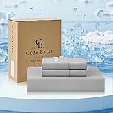 Cozy Bliss Premium Cooling Sheet Set Cali King Size, Q-Max>0.4, 3PCS No Flat Sheet with 2 Pillowcases, Breathable Fitted Sheet for Hot Sleepers & Night Sweats, Deep Pocket Up to 18 Inches, Light Grey