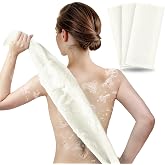 ARCH&amp;M Exfoliating Washcloth &amp; Back Scrubber, 35 Inch, 3 Pack, Off-White | Japanese Beauty Washcloth for Shower, Smoother Skin, Korean Body Towel, Deep Exfoliation Daily Use, Removes Dead Skin