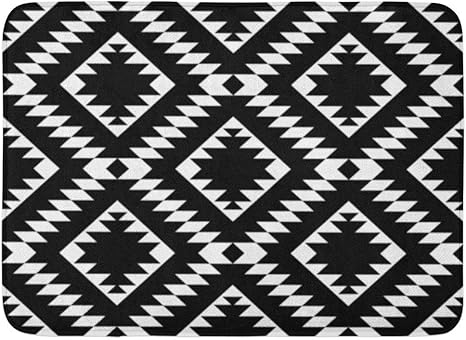 Amazon 玄関マットバスラグ屋外 屋内ドアマットカラフルなアステカ部族黒と白の幾何学模様インドのナバホ族のバスルームの装飾ラグバスマット 60x40cm 玄関マット オンライン通販