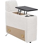LEVNARY Modular Lift-Top Console with USB Charging and Cup Holders, Center Storage Module for Modular Reclining Sofa (White)