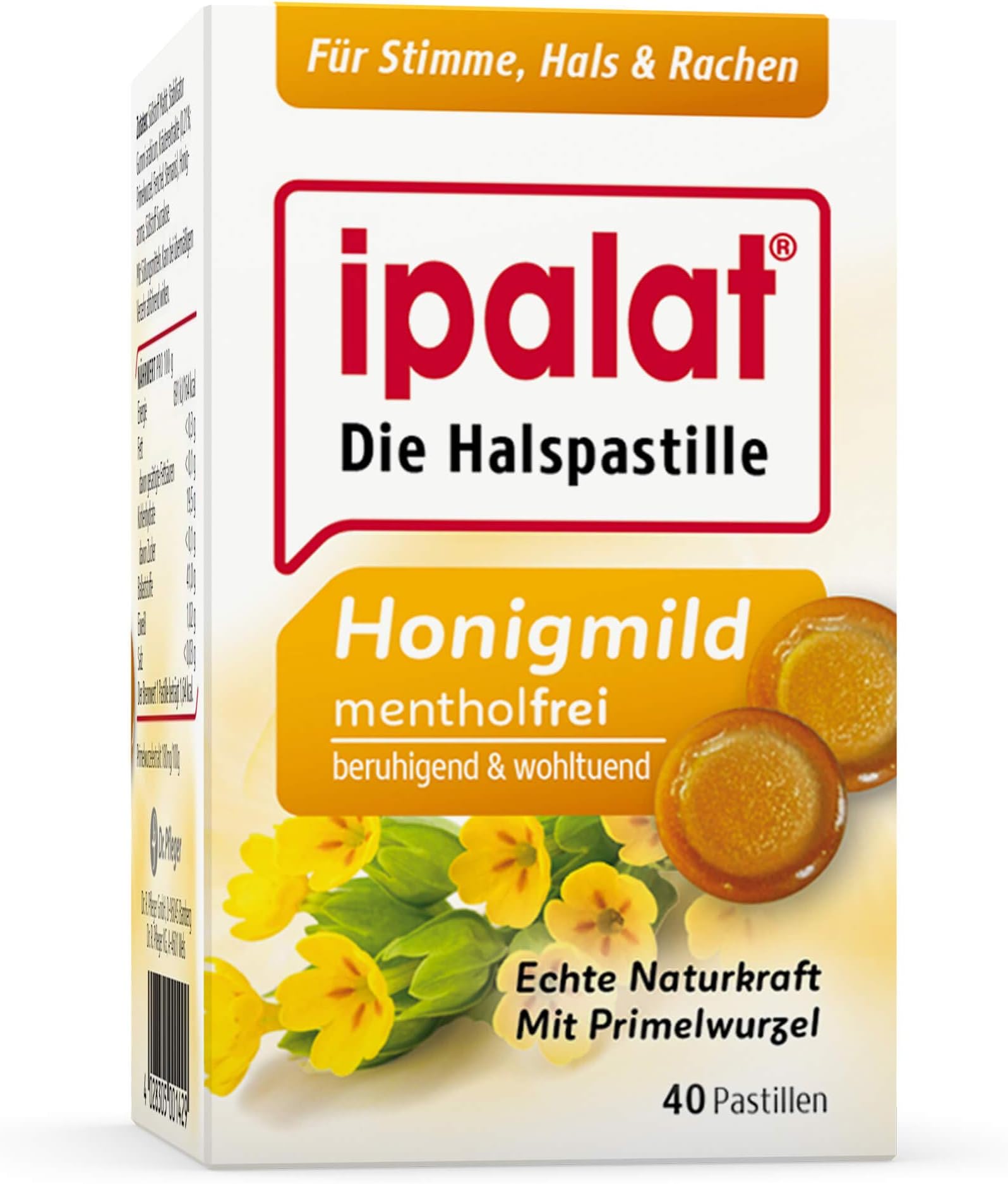 ipalat Halspastillen honigmild mentholfrei, 40 pcs. Pastilles