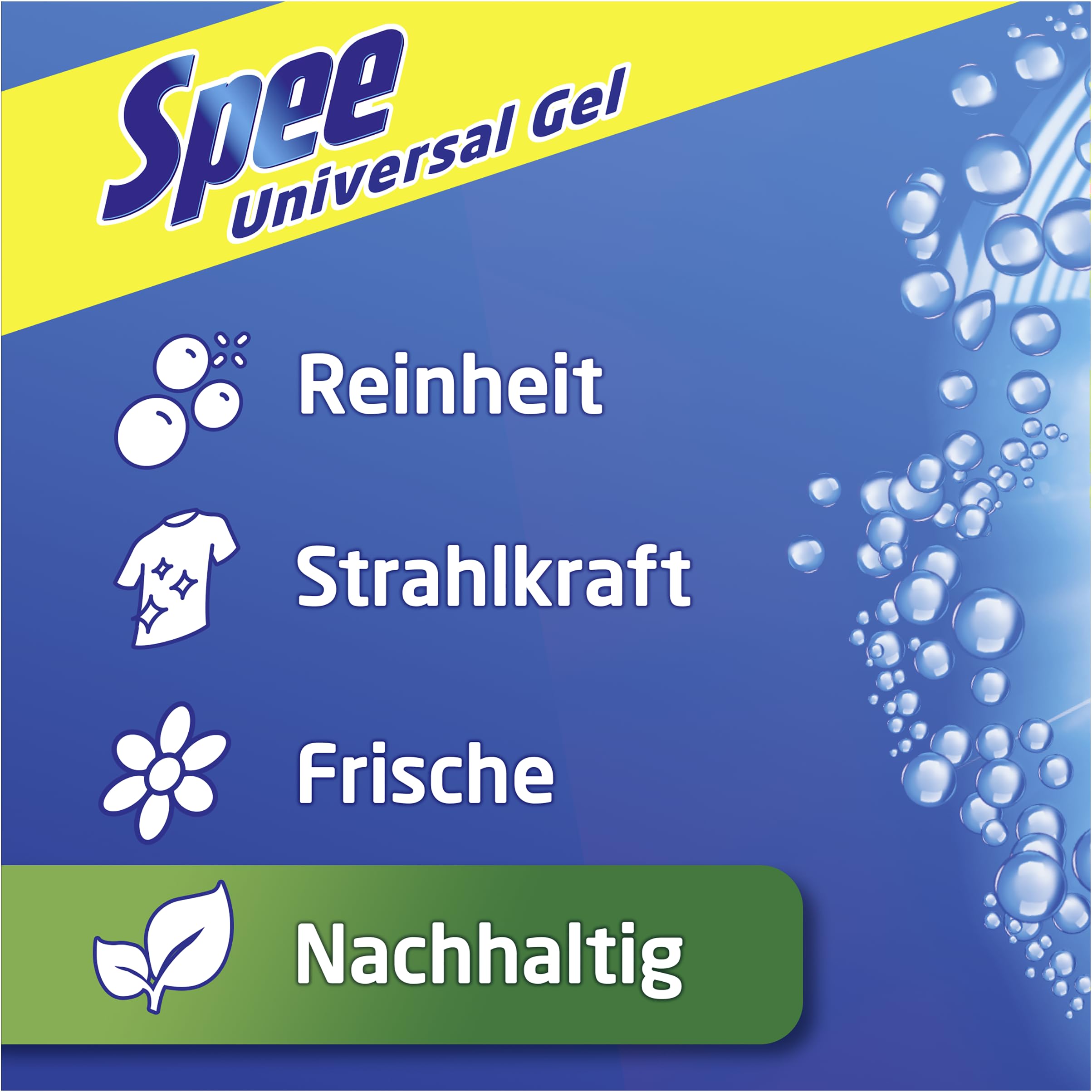 Spee Gel Universal (100 Waschladungen), Flüssigwaschmittel mit 4 in 1 Formel, Waschmittel vereint Reinheit, Strahlkraft, Frische & Nachhaltigkeit, 20° - 95° C 3