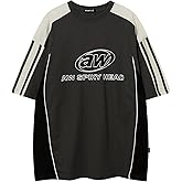 Vamtac Men's Oversized T Shirt Vintage 90s Contrast Color Graphic Tees Streetwear Racing Speedway Tops