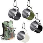 Zhehao 12 oz Camping Mugs Set of 4 Metal Camping Coffee Cups Stainless Steel Cups with Folding Handles D Ring Portable Backpacking Mugs Travel for Outdoor Hiking Climbing Picnic Party