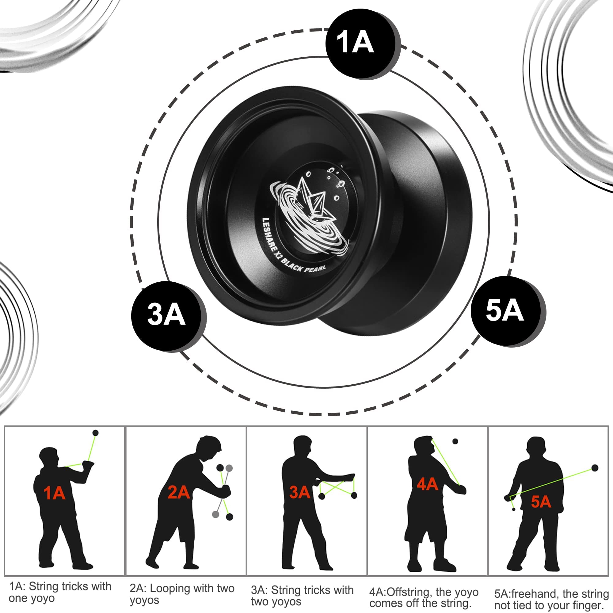 LESHARE Professional Unresponsive Yoyo for Pros and Responsive Yoyos for Kids Beginners - Replaceable Unresponsive Bearings, Gloves, and 5 Cords Included-Black