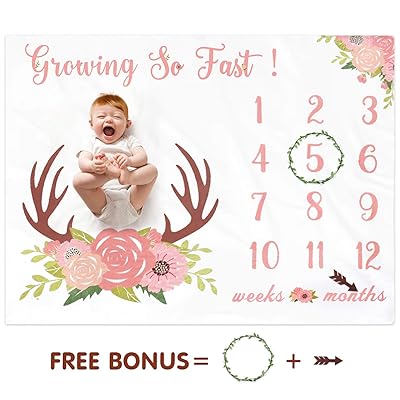 Floral Deer Antler Baby Milestone Blanket Perfect Dominican